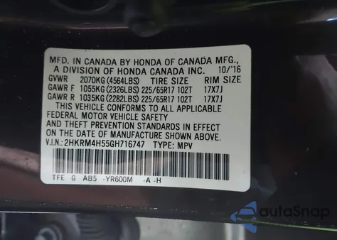 2016 Honda Cr-V Ex from USA, damaged, VIN 2HKRM4H55GH716747